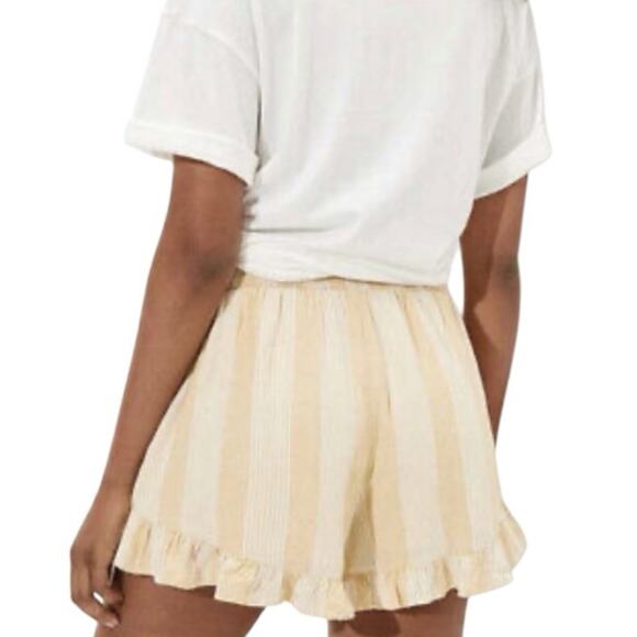 American Eagle Linen Blend Ruffle Runner Shorts Yellow Striped Size Small - Picture 2 of 13